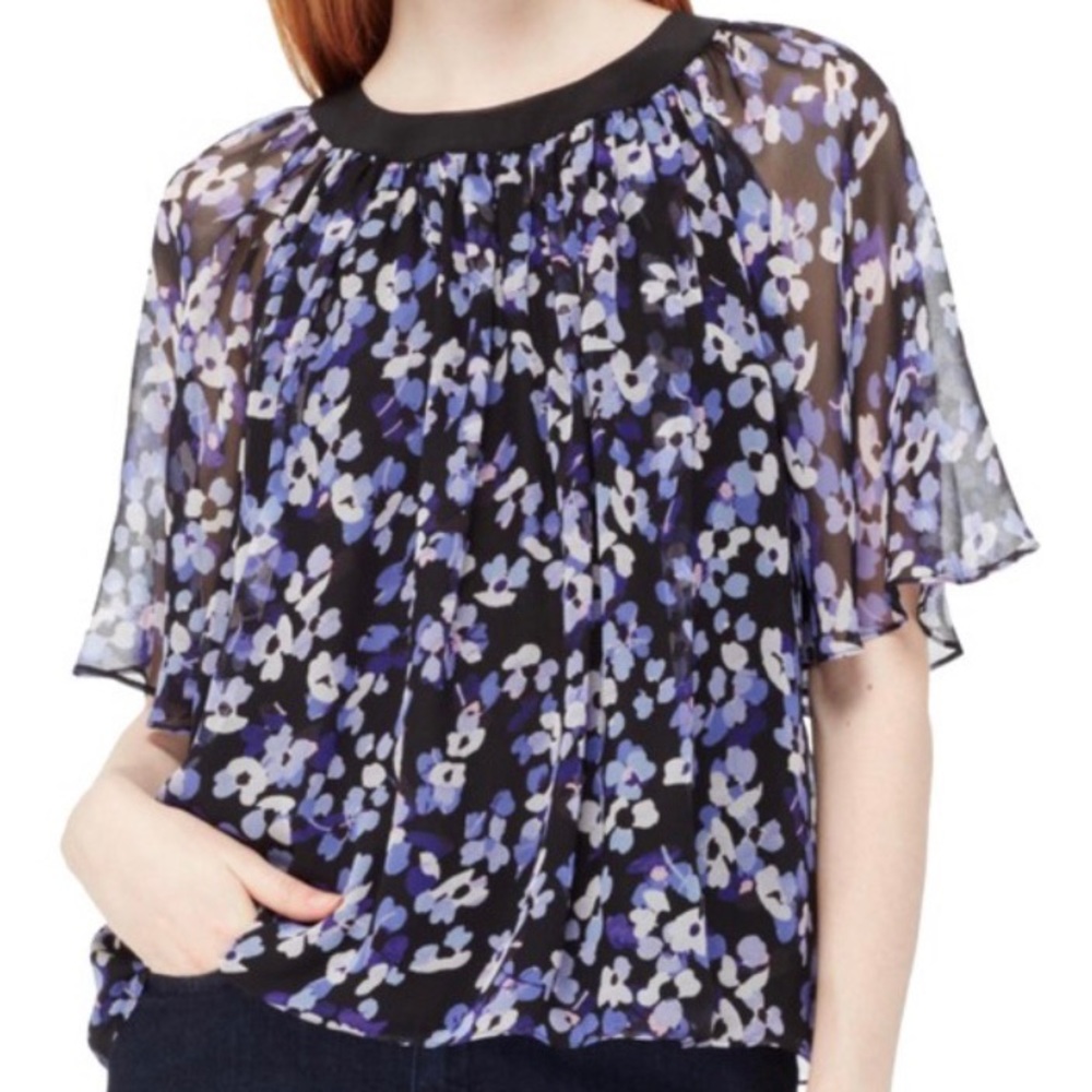 kate spade new york Hydrangea Silk Chiffon Floral Swing Top XS